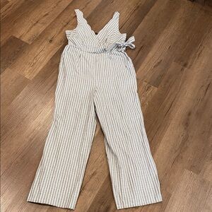 As U Wish White and Gray Striped Jumpsuit